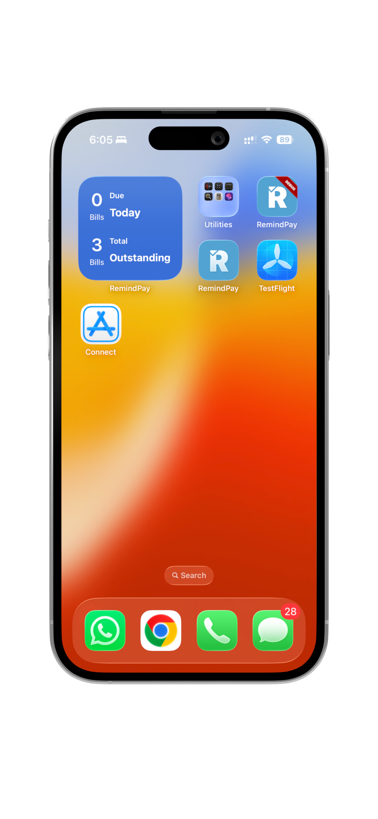 RemindPay widgets on the iPhone home screen