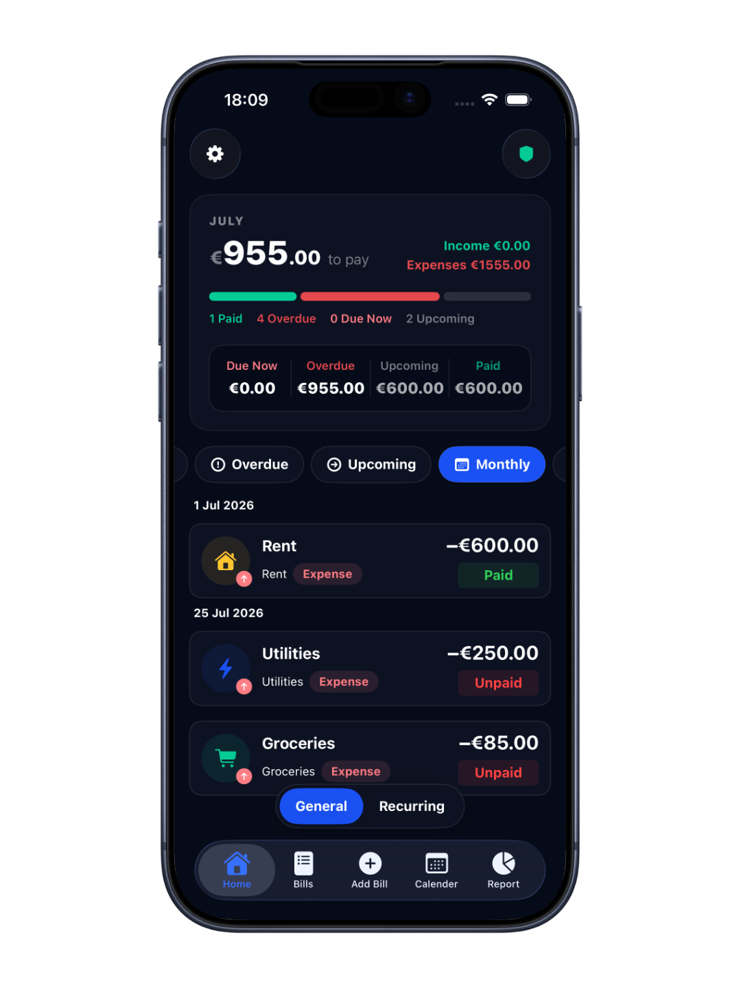 RemindPay monthly bills view